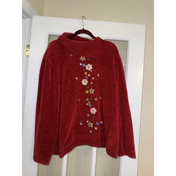 Alfred Dunner Women’s Red Acrylic Cowl Neck Swearer Floral Embroidered 2XL - Picture 1 of 4
